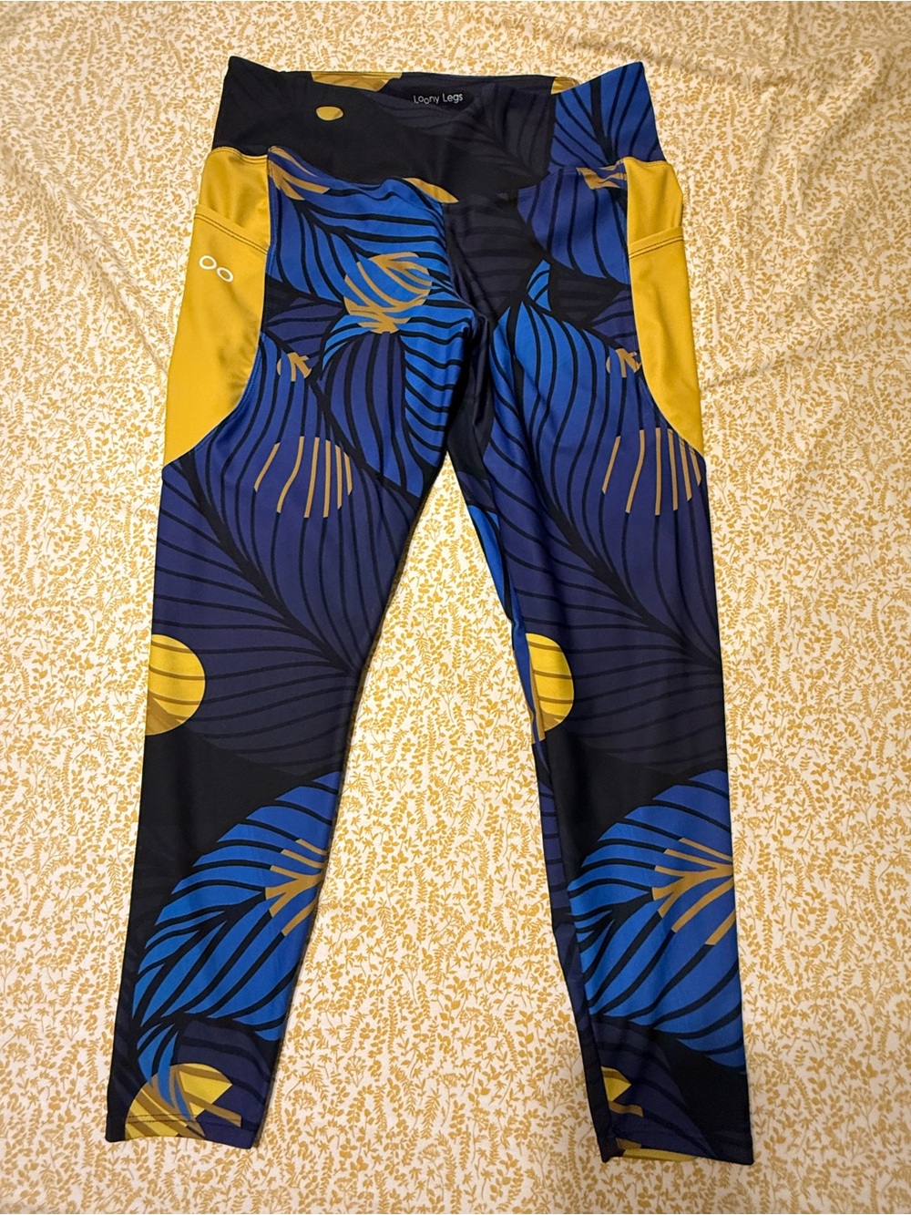 Looney Legs Women's Blue & Mustard Patterned Leggings
